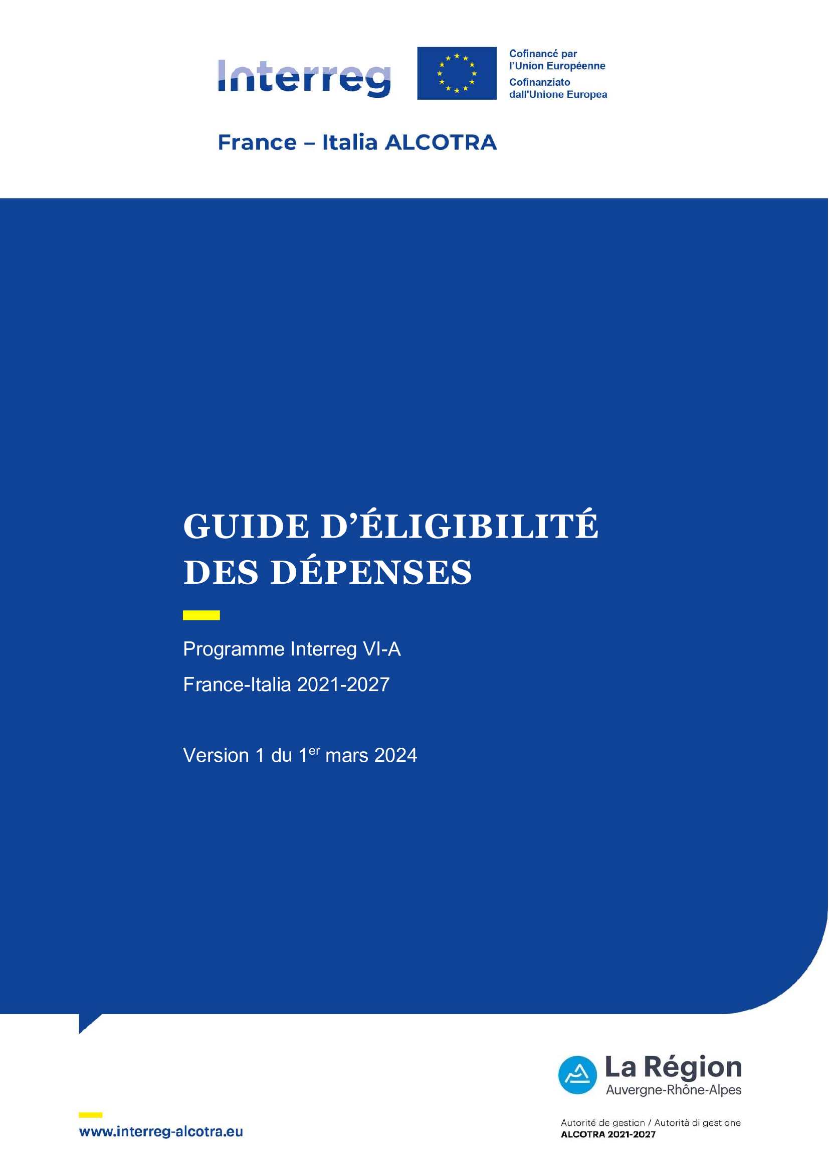 guide d’éligibilité des dépenses pour la période 2021-2027 est disponible en ligne