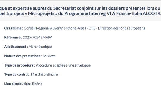 Appui technique et expertise auprès du Secrétariat conjoint sur les dossiers présentés lors du deuxième appel à projets « Microprojets » du Programme Interreg VI A France-Italia ALCOTRA