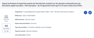 Appui technique et expertise auprès du Secrétariat conjoint sur les dossiers présentés lors du deuxième appel à projets « Microprojets » du Programme Interreg VI A France-Italia ALCOTRA